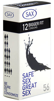 Sax Bigger Fit 12 Condoms Display Box of 6 Packs