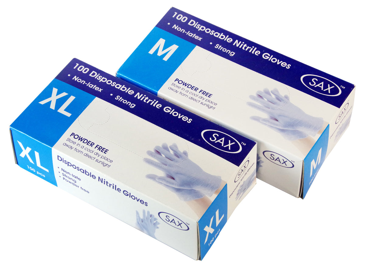 Sax Disposable Nitrile Gloves - Medium Size - Box of 100