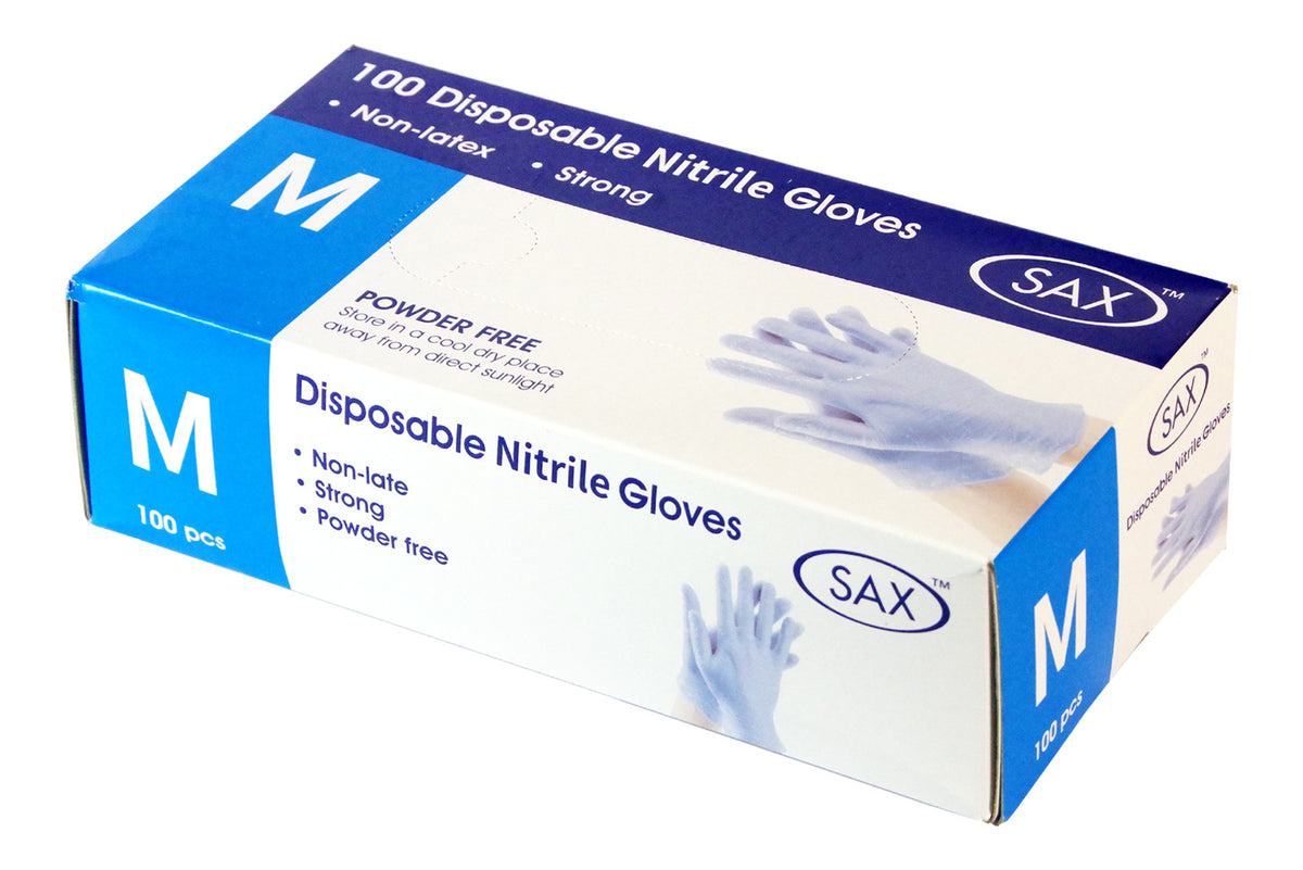 Sax Disposable Nitrile Gloves - Medium Size - Box of 100
