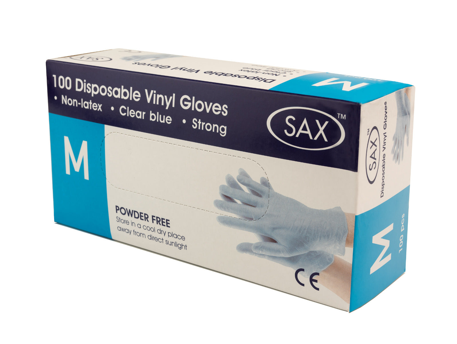 Sax Disposable Vinyl Gloves - Medium Size - Box of 100