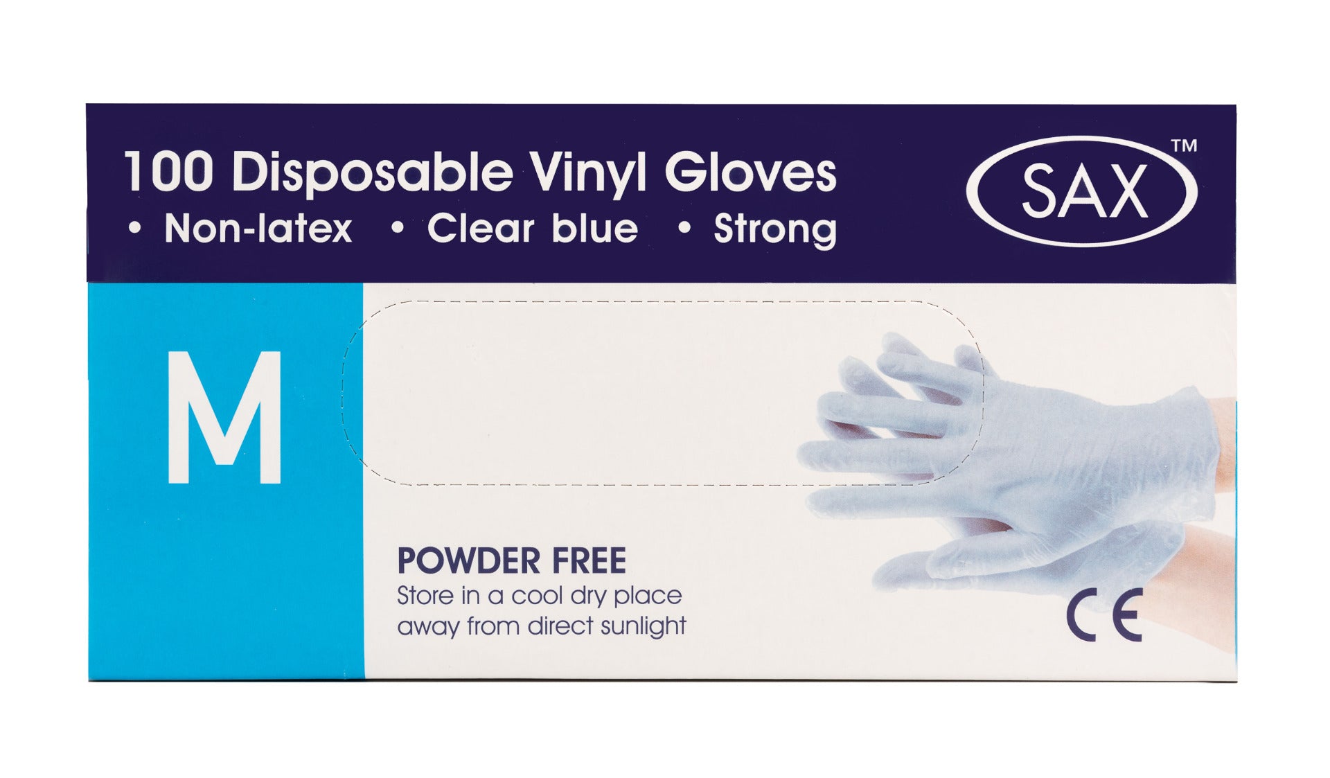 Sax Disposable Vinyl Gloves - Medium Size - Box of 100